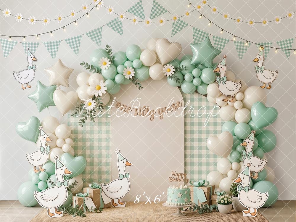 Kate Birthday Goose Balloon Arch Mint Gingham Backdrop Designed by Emetselch - Image 3