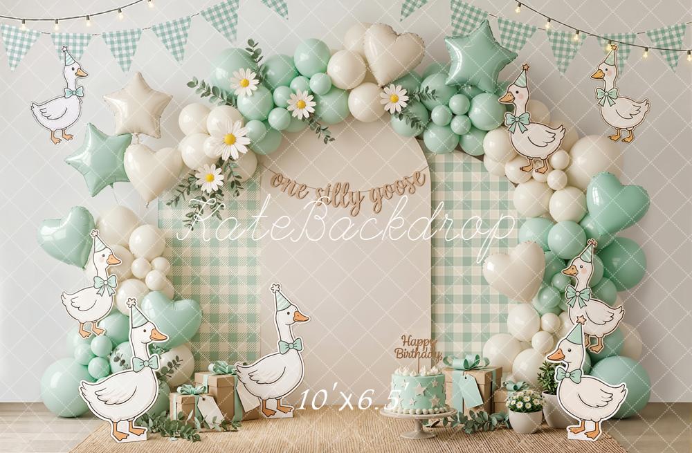Kate Birthday Goose Balloon Arch Mint Gingham Backdrop Designed by Emetselch - Image 4