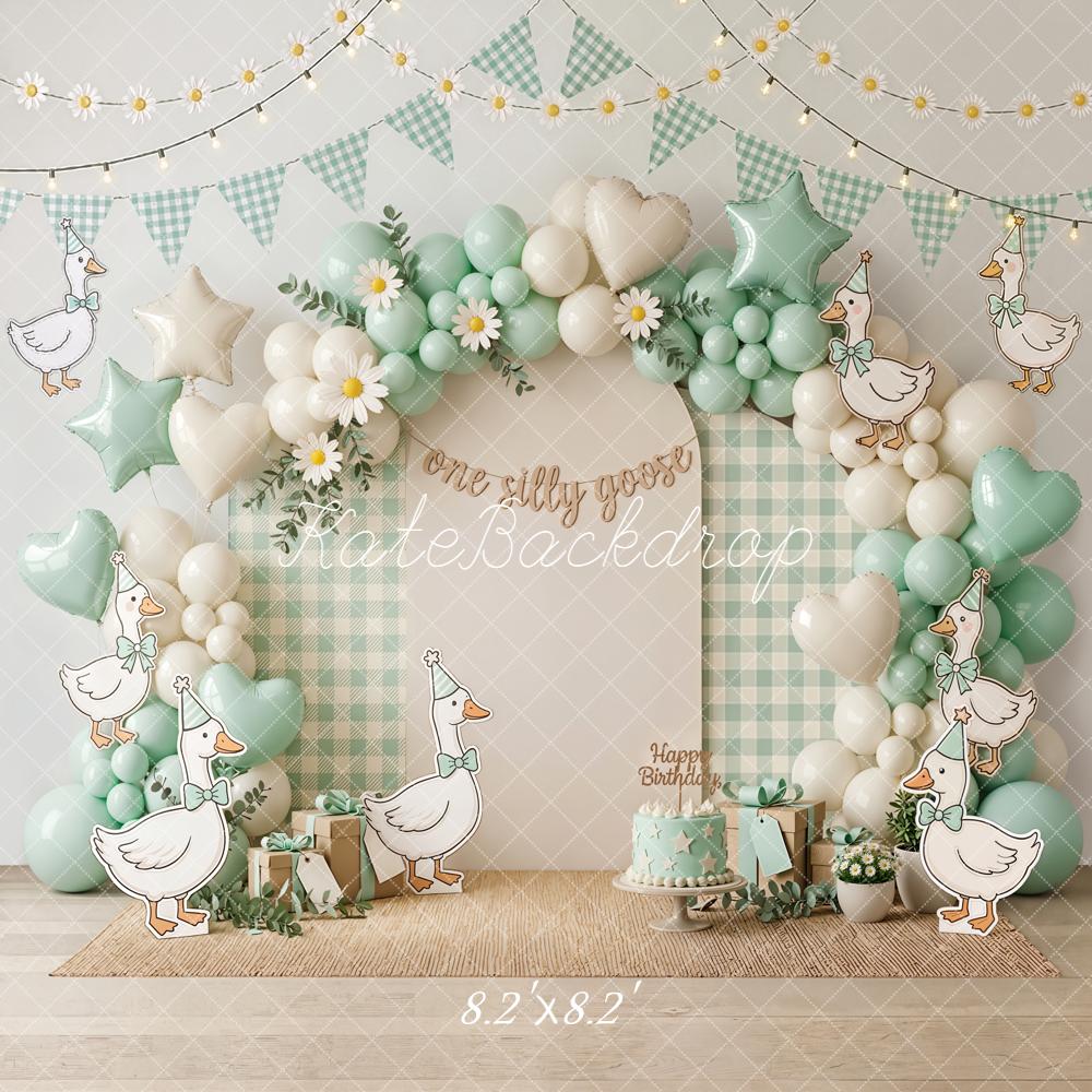 Kate Birthday Goose Balloon Arch Mint Gingham Backdrop Designed by Emetselch - Image 5