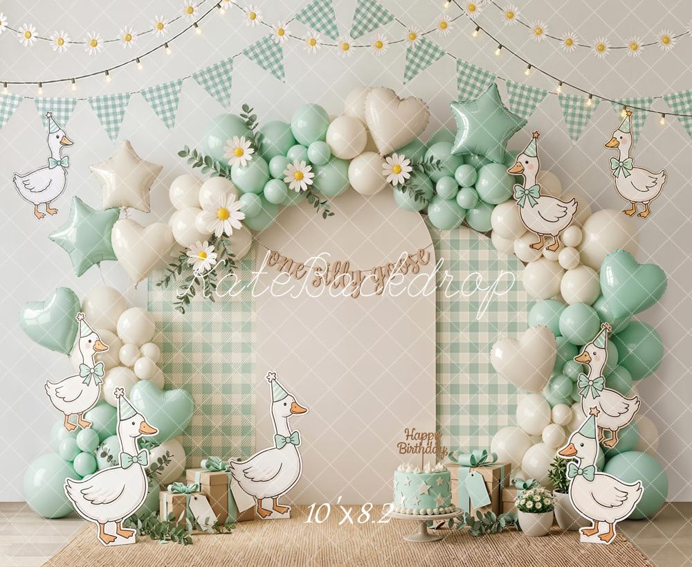 Kate Birthday Goose Balloon Arch Mint Gingham Backdrop Designed by Emetselch - Image 6