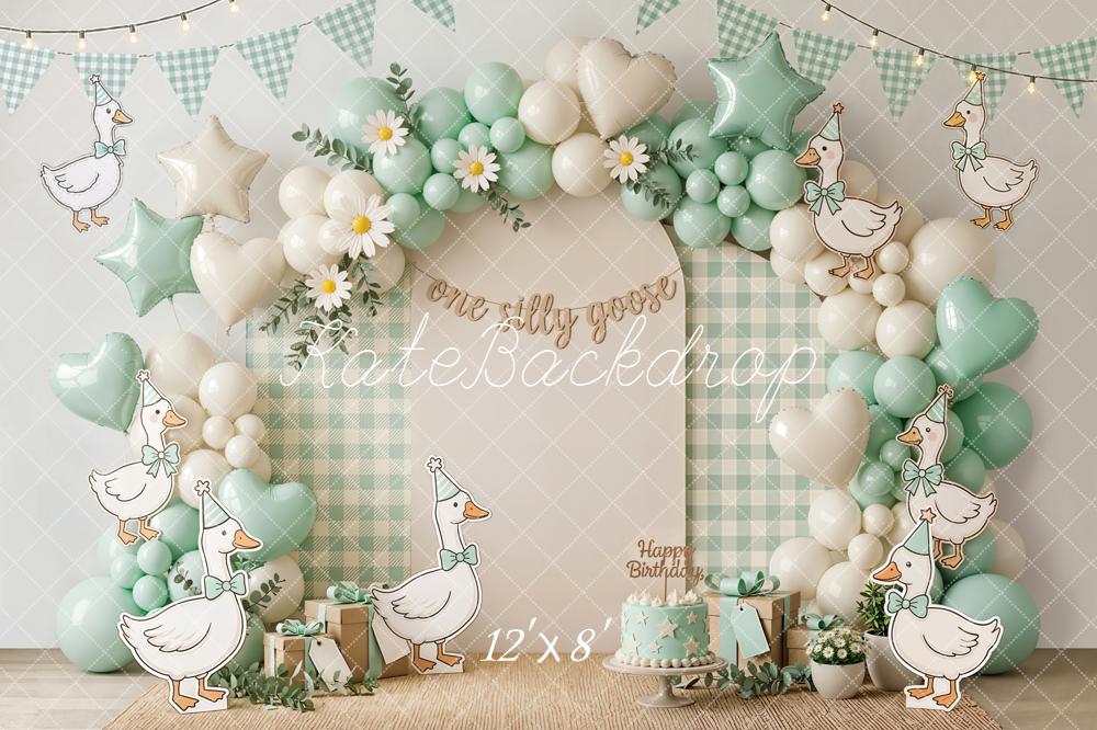 Kate Birthday Goose Balloon Arch Mint Gingham Backdrop Designed by Emetselch - Image 8
