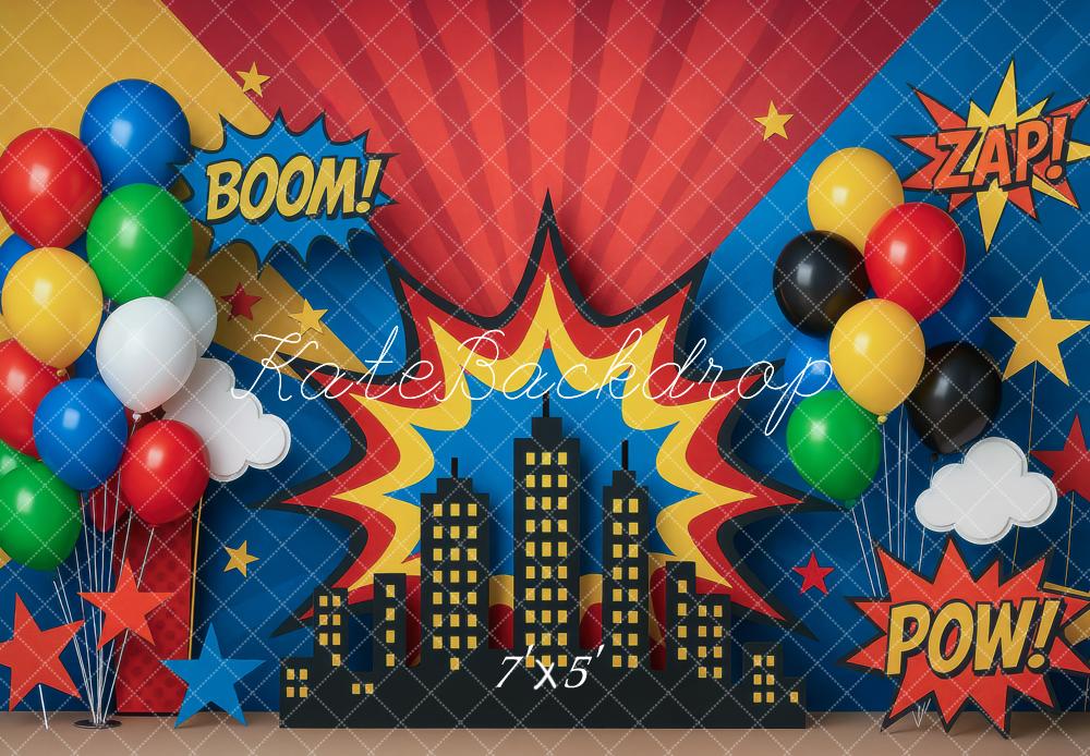 Kate Birthday Hero City Comic Colorful Backdrop Designed by Mini MakeBelieve - Image 2