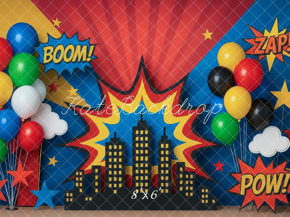 Kate Birthday Hero City Comic Colorful Backdrop Designed by Mini MakeBelieve - Image 4
