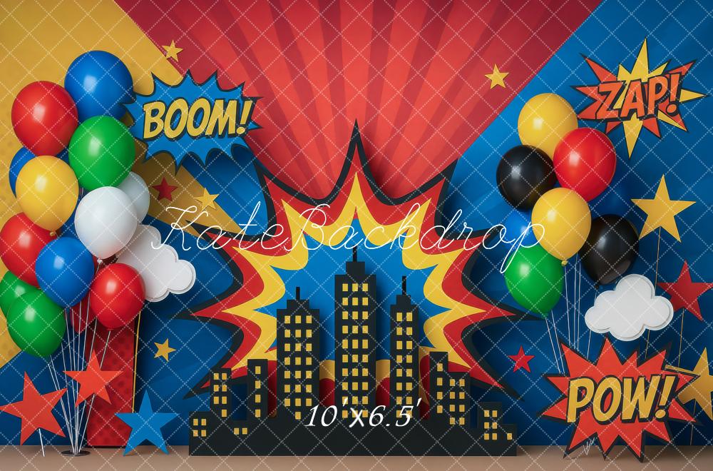 Kate Birthday Hero City Comic Colorful Backdrop Designed by Mini MakeBelieve - Image 5