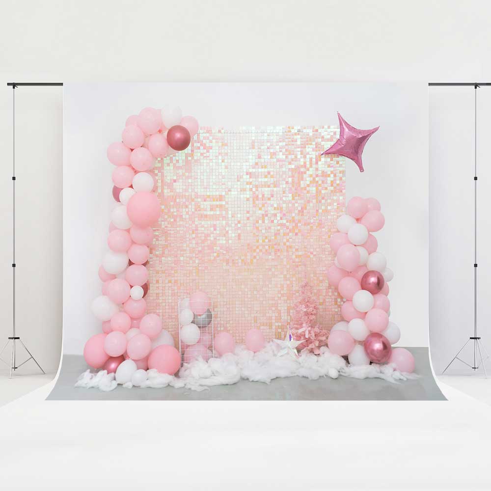 Kate Birthday Party Pink Balloons Shiny Backdrop Designed by Emetselch - Image 2