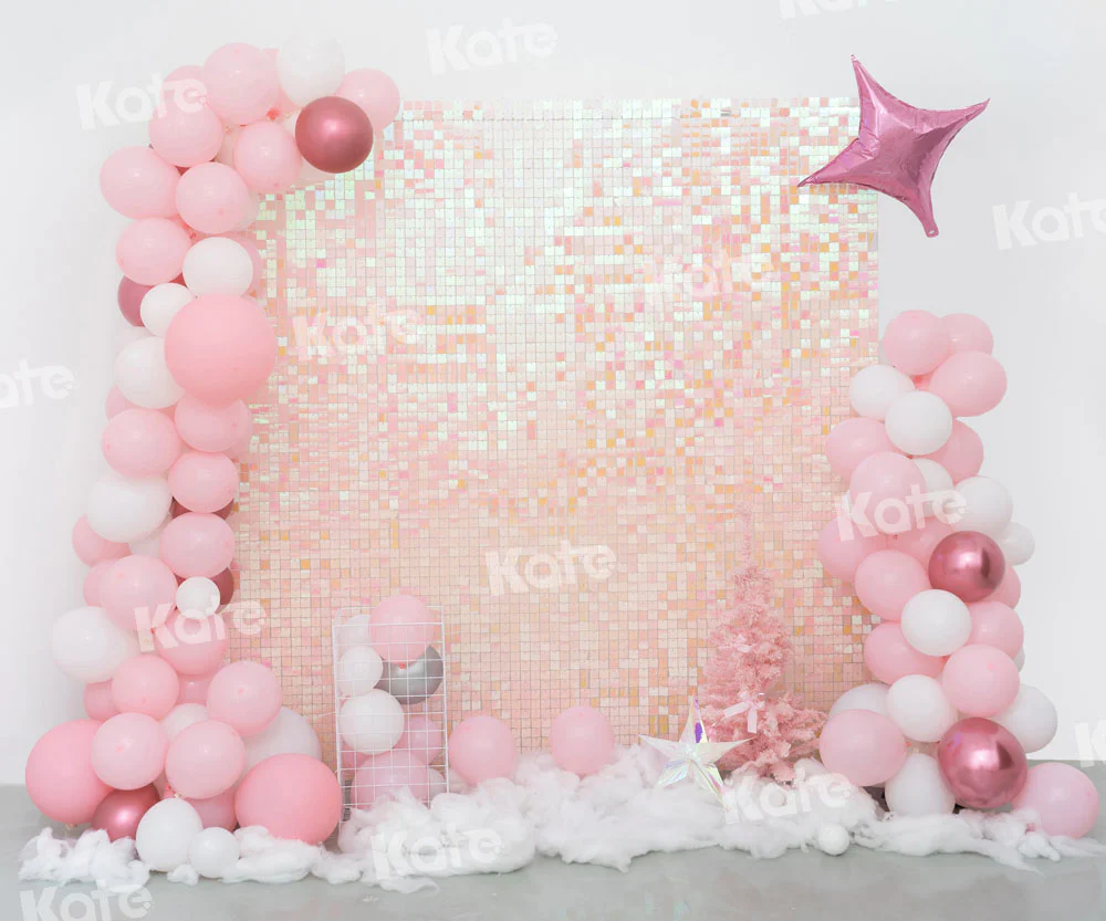 Kate Birthday Party Pink Balloons Shiny Backdrop Designed by Emetselch - Image 3