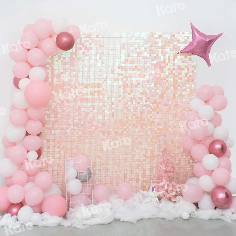 Kate Birthday Party Pink Balloons Shiny Backdrop Designed by Emetselch - Image 4