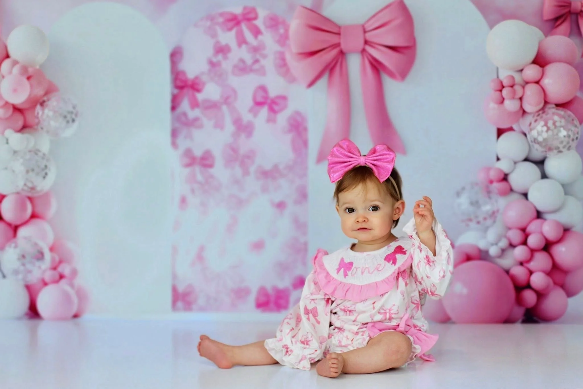 Kate Birthday Pink Bows Balloons Arch Backdrop Designed by Patty Robert - Image 2