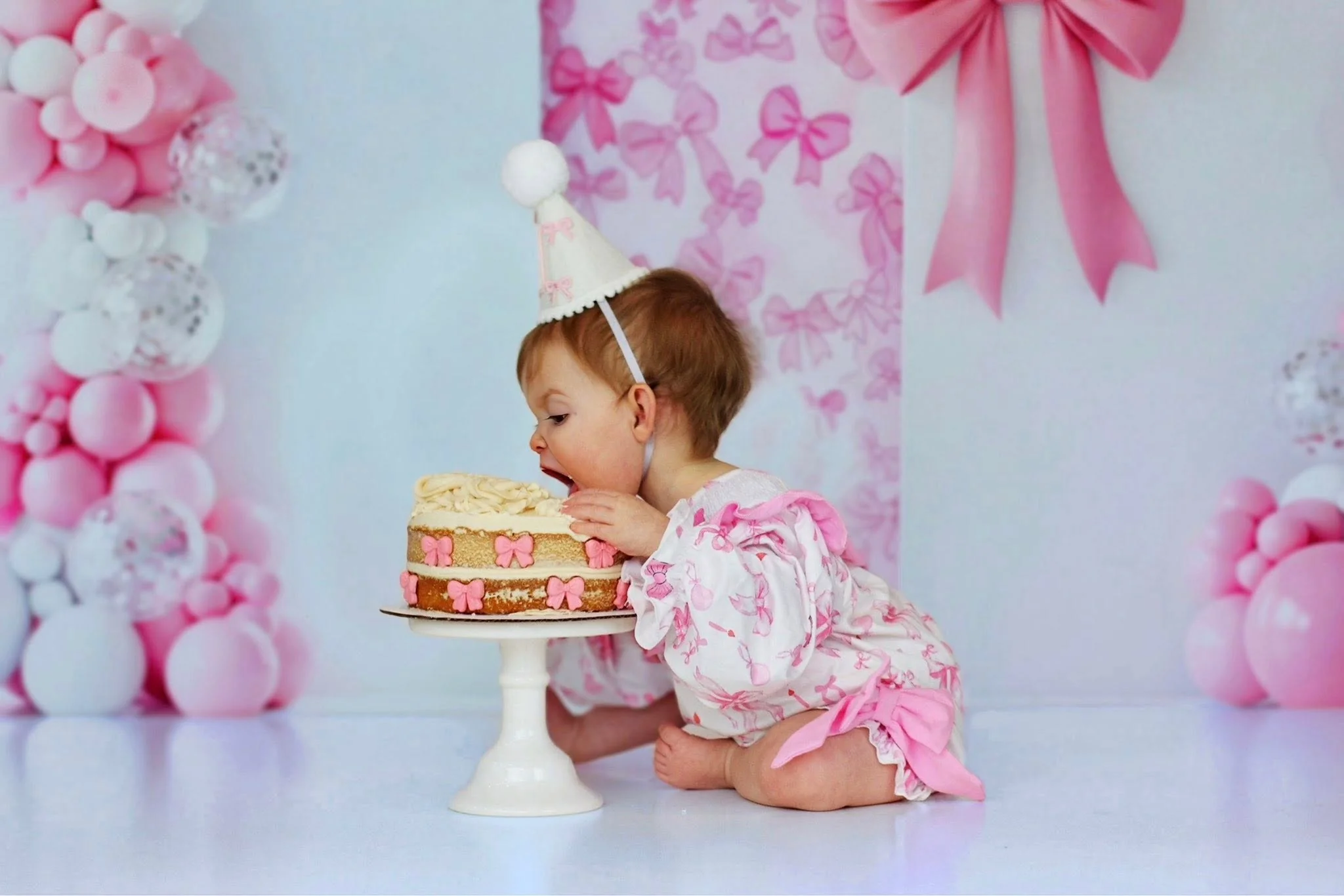 Kate Birthday Pink Bows Balloons Arch Backdrop Designed by Patty Robert - Image 4