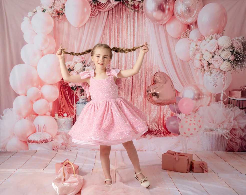 Kate Birthday Pink Floral Balloon Arch Backdrop Designed by Emetselch - Image 3