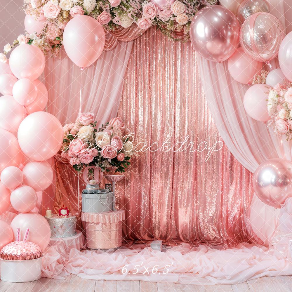 Kate Birthday Pink Floral Balloon Arch Backdrop Designed by Emetselch - Image 4