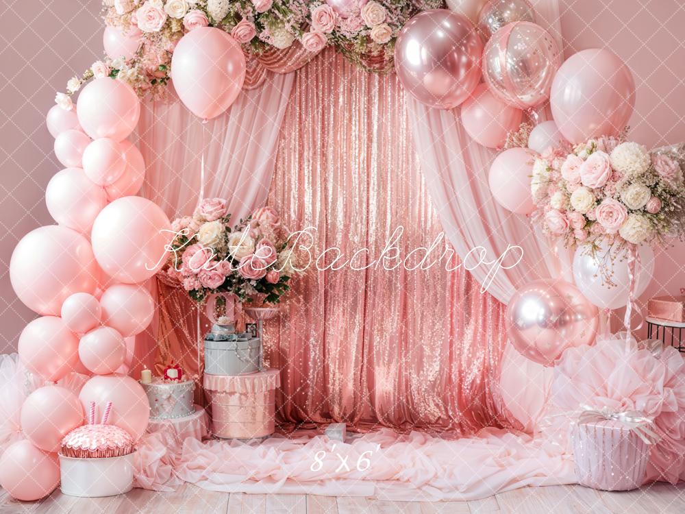 Kate Birthday Pink Floral Balloon Arch Backdrop Designed by Emetselch - Image 5