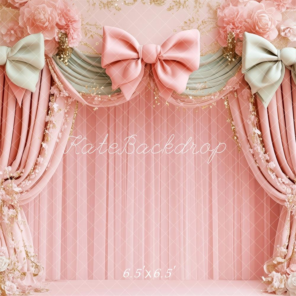 Kate Birthday Pink Floral Bow Draped Backdrop Designed by Patty Robert - Image 2