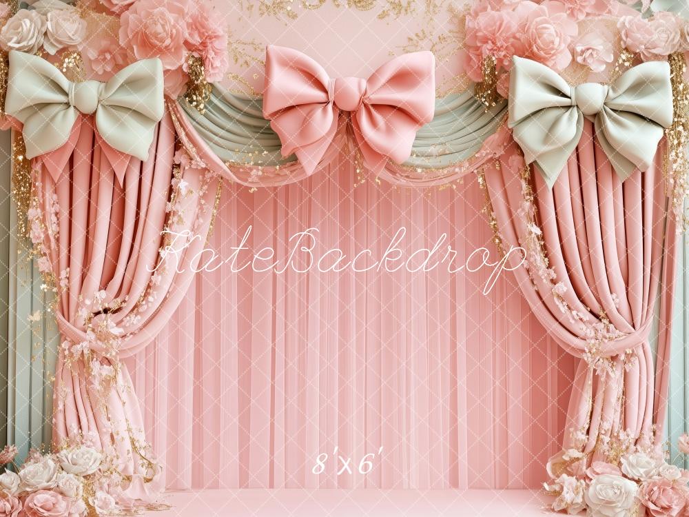 Kate Birthday Pink Floral Bow Draped Backdrop Designed by Patty Robert - Image 3