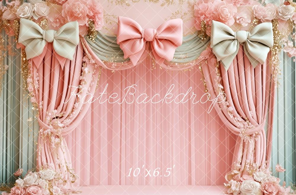Kate Birthday Pink Floral Bow Draped Backdrop Designed by Patty Robert - Image 4