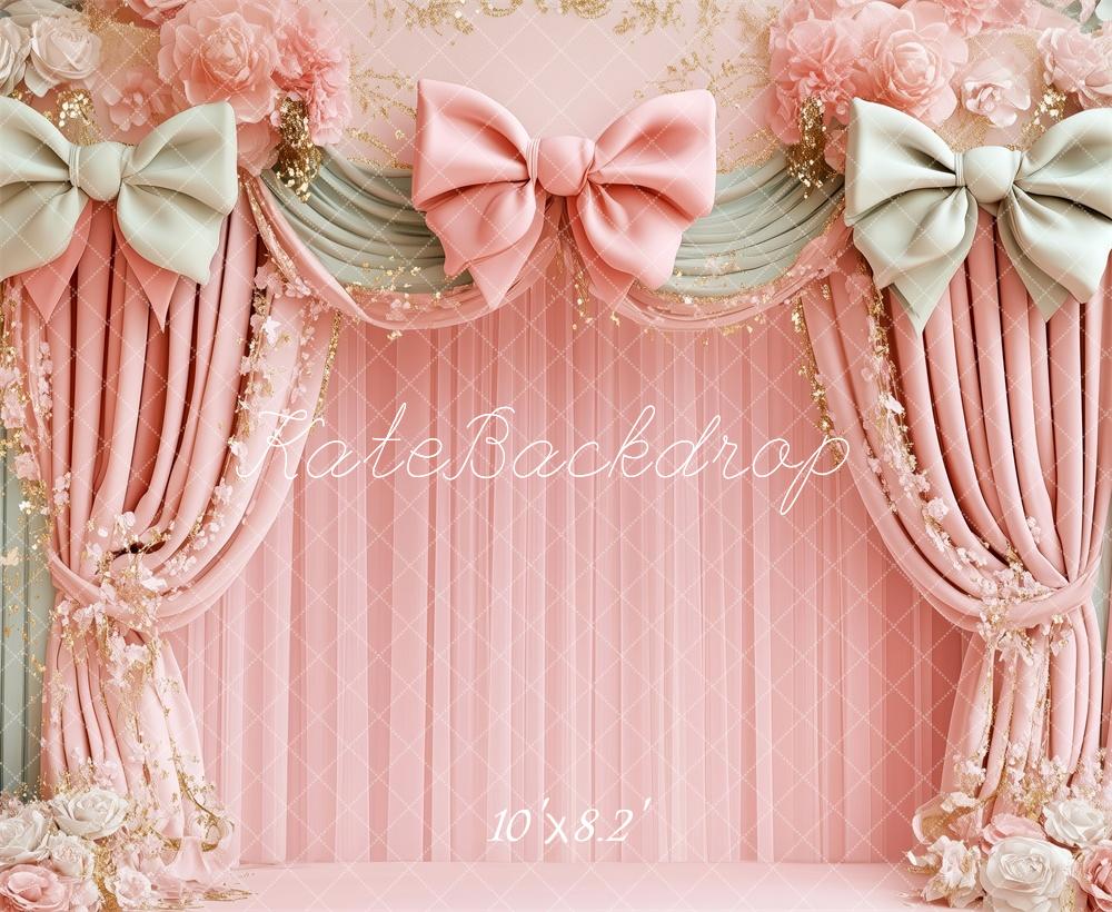 Kate Birthday Pink Floral Bow Draped Backdrop Designed by Patty Robert - Image 5