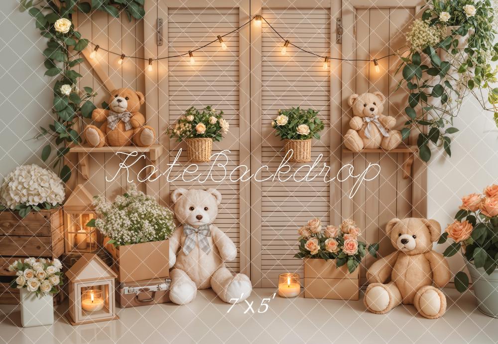 Kate Birthday Teddy Bear Floral Lantern Backdrop Designed by Emetselch - Image 2