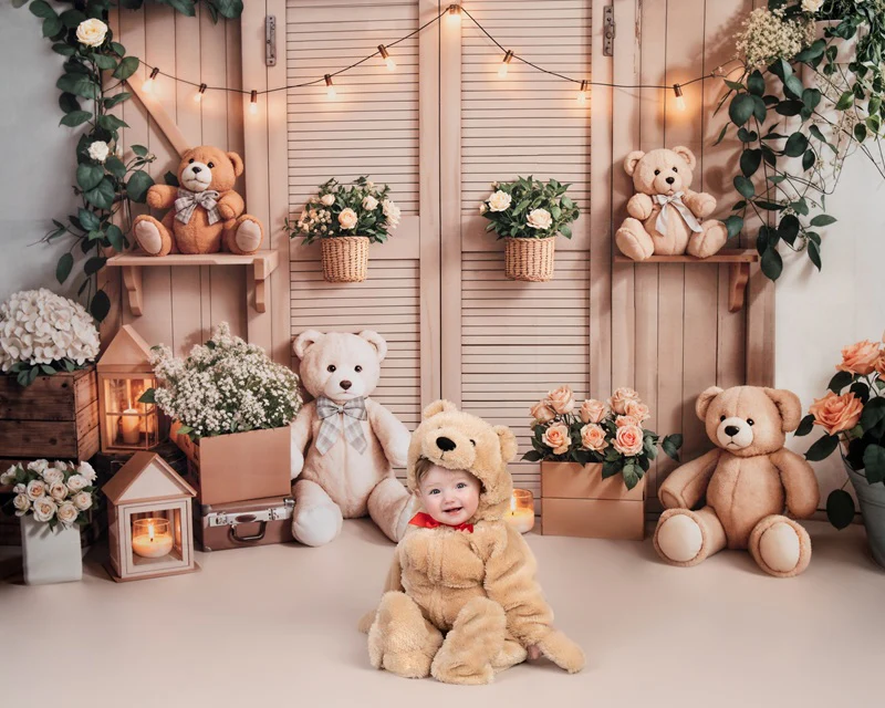Kate Birthday Teddy Bear Floral Lantern Backdrop Designed by Emetselch - Image 3