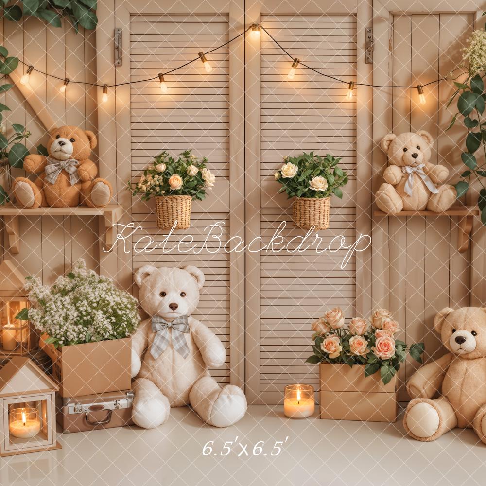 Kate Birthday Teddy Bear Floral Lantern Backdrop Designed by Emetselch - Image 4