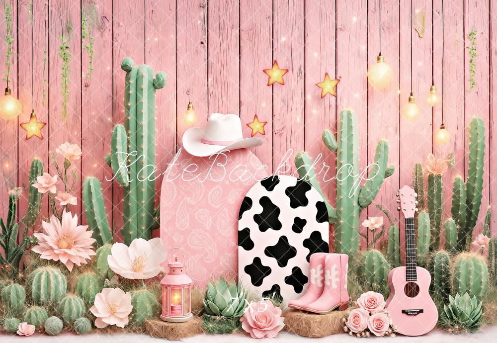 Kate Birthday Western Cowgirl Cactus Pink Backdrop Designed by Ashley Paul - Image 2