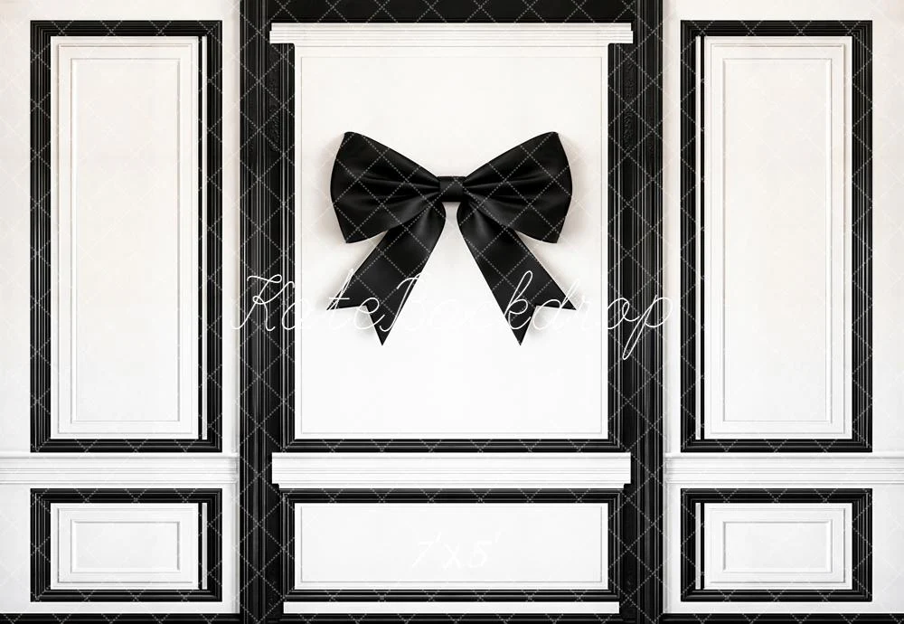 Kate Black Bow White Panel Wall Backdrop Designed by Emetselch