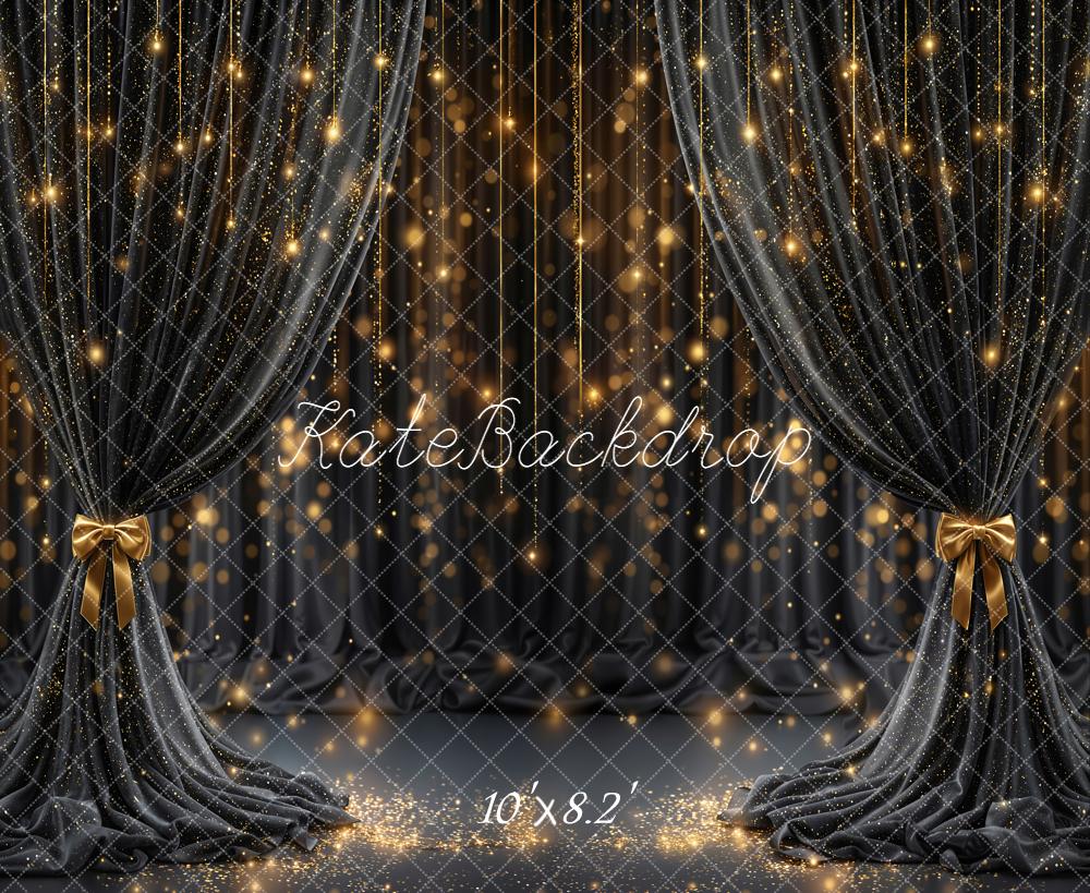 Kate Black Curtain Gold Lights Fleece Backdrop Designed by Emetselch - Image 3