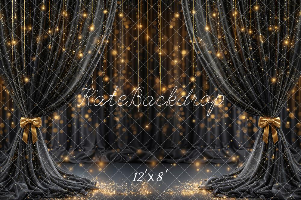 Kate Black Curtain Gold Lights Fleece Backdrop Designed by Emetselch - Image 4