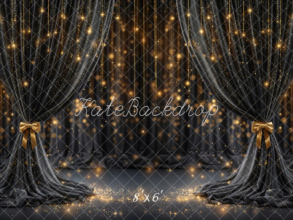 Kate Black Curtains Gold Sparkle Bokeh Backdrop Designed by Emetselch - Image 3