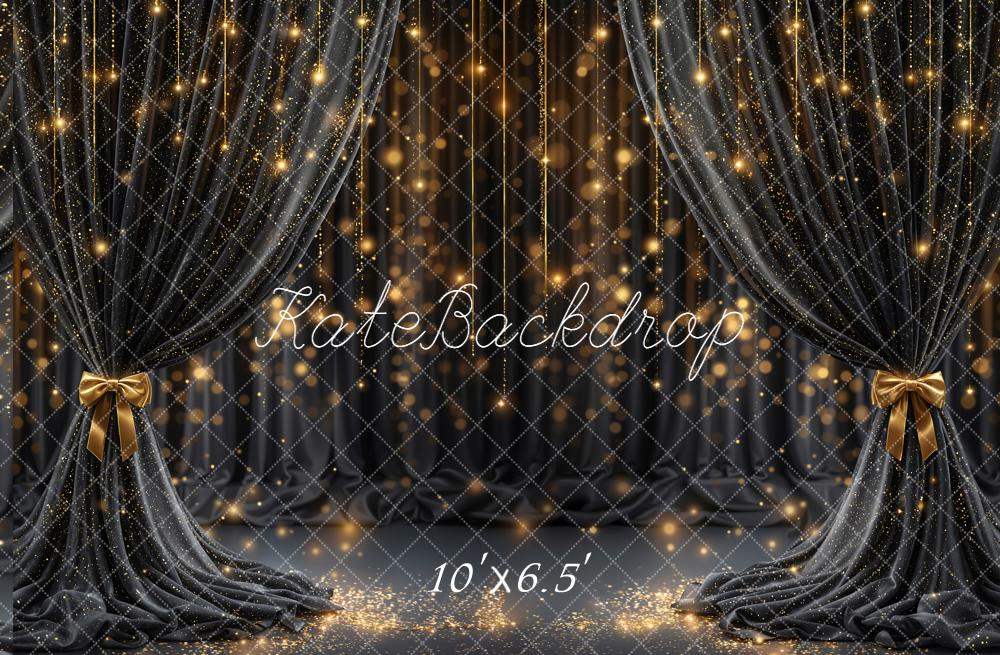 Kate Black Curtains Gold Sparkle Bokeh Backdrop Designed by Emetselch - Image 4