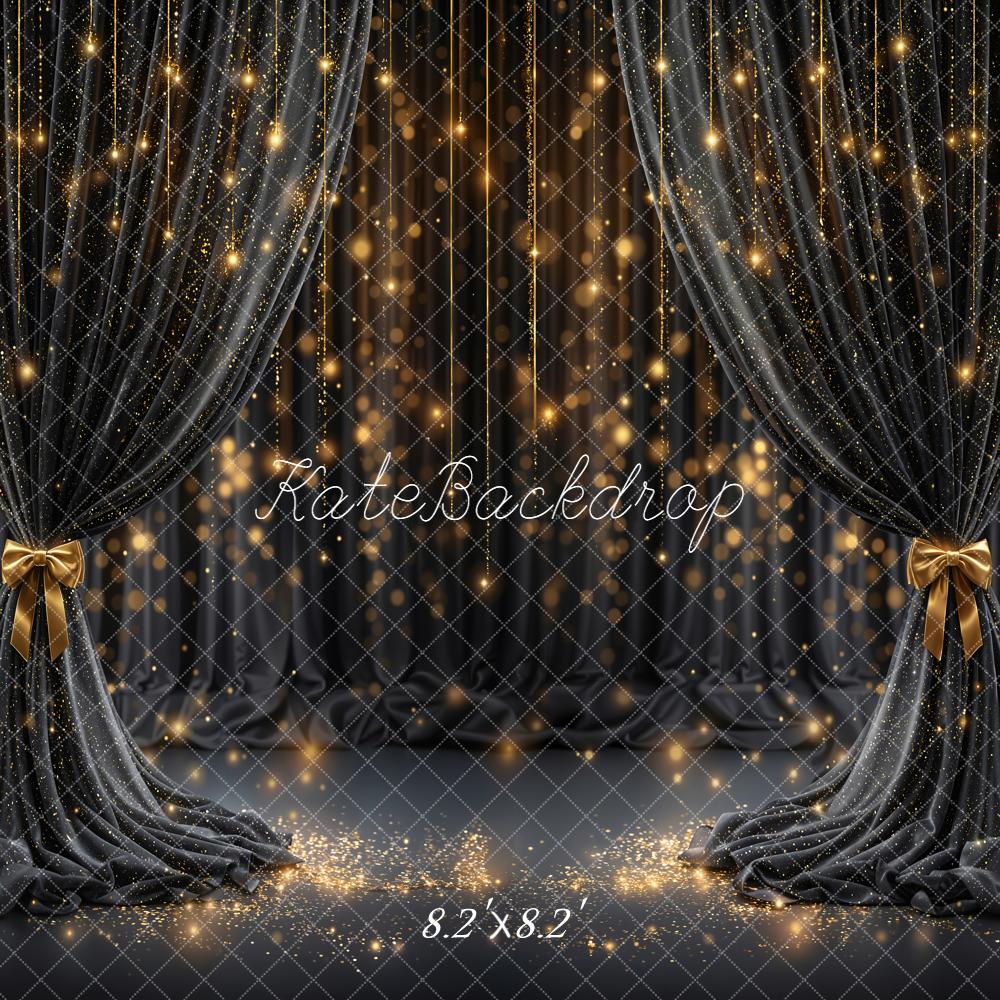 Kate Black Curtains Gold Sparkle Bokeh Backdrop Designed by Emetselch - Image 5