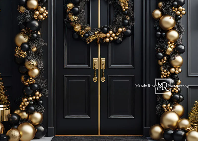 Kate Black&Gold Christmas Front Door Backdrop Designed by Mandy Ringe Photography - Image 2