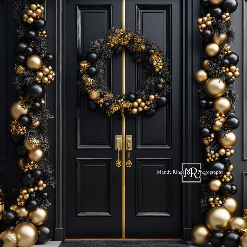 Kate Black&Gold Christmas Front Door Backdrop Designed by Mandy Ringe Photography - Image 3