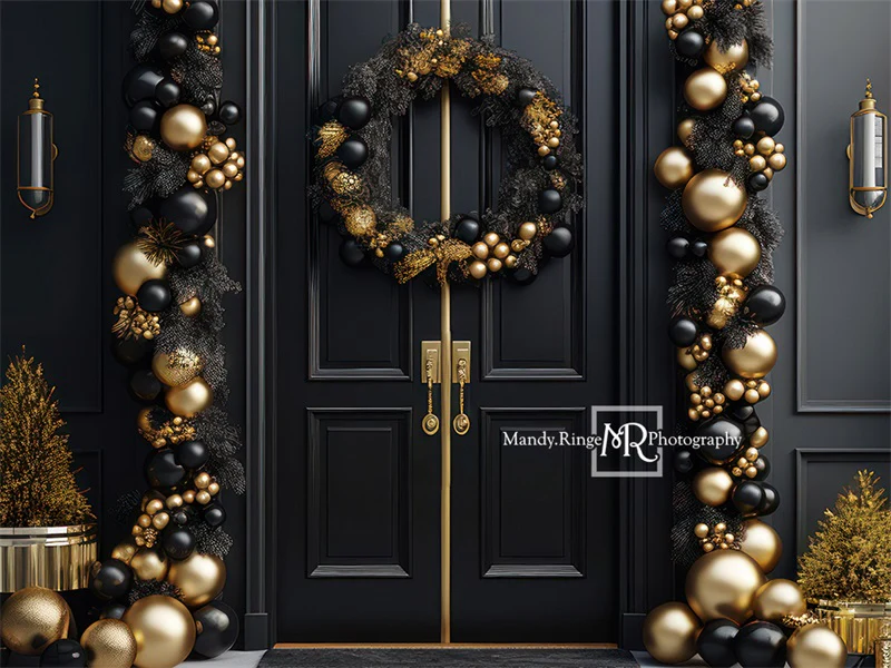 Kate Black&Gold Christmas Front Door Backdrop Designed by Mandy Ringe Photography - Image 4