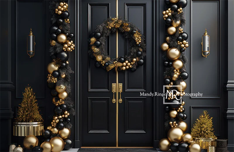 Kate Black&Gold Christmas Front Door Backdrop Designed by Mandy Ringe Photography - Image 5