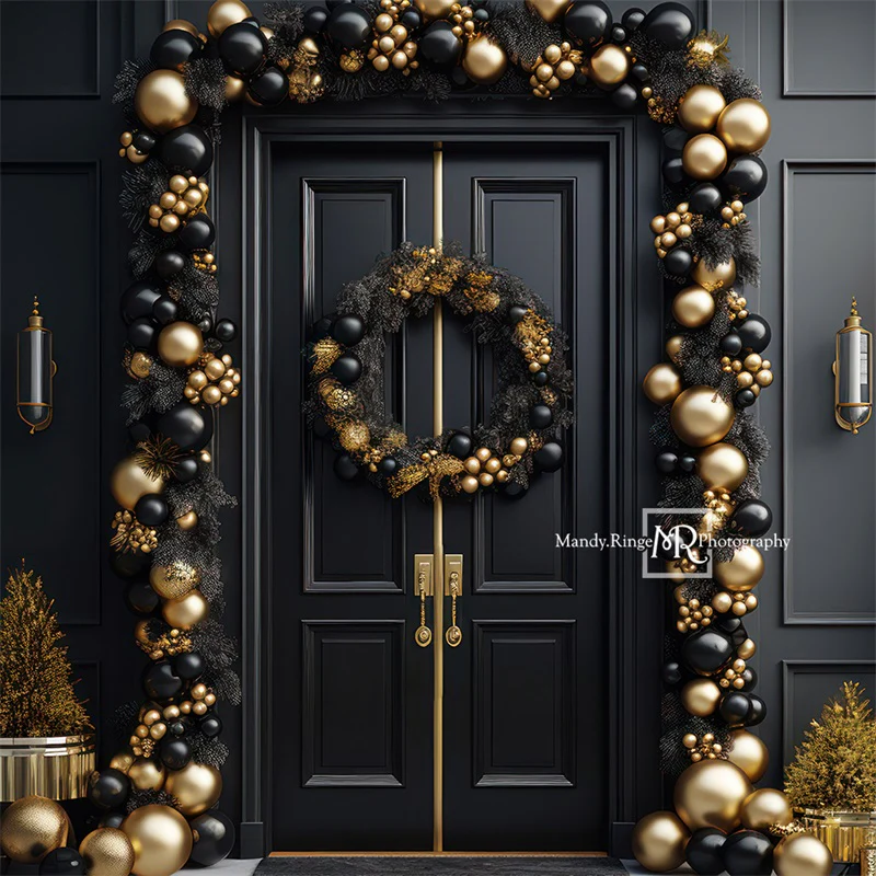 Kate Black&Gold Christmas Front Door Backdrop Designed by Mandy Ringe Photography - Image 6