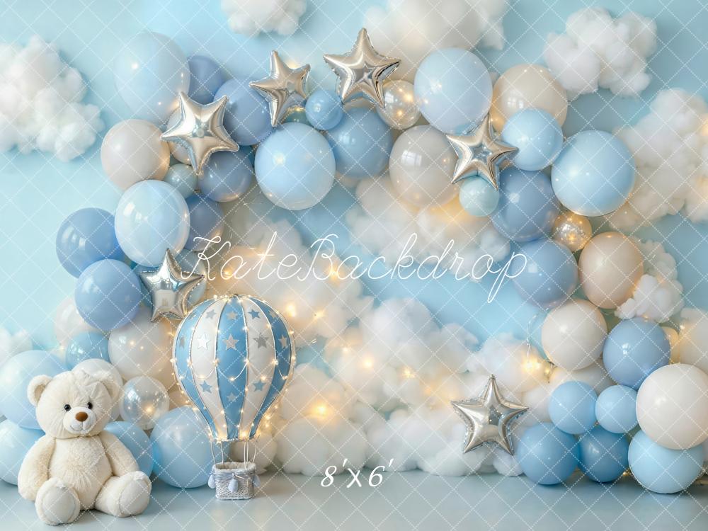 Kate Blue Balloons Clouds Stars Teddy Bear Backdrop Designed by Emstselch - Image 3