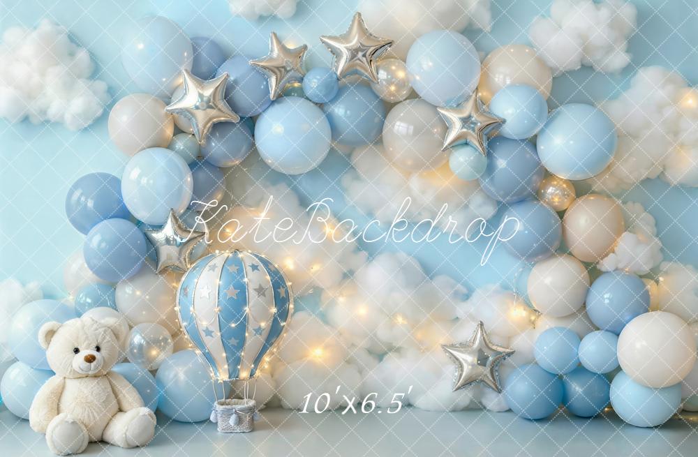 Kate Blue Balloons Clouds Stars Teddy Bear Backdrop Designed by Emstselch - Image 4