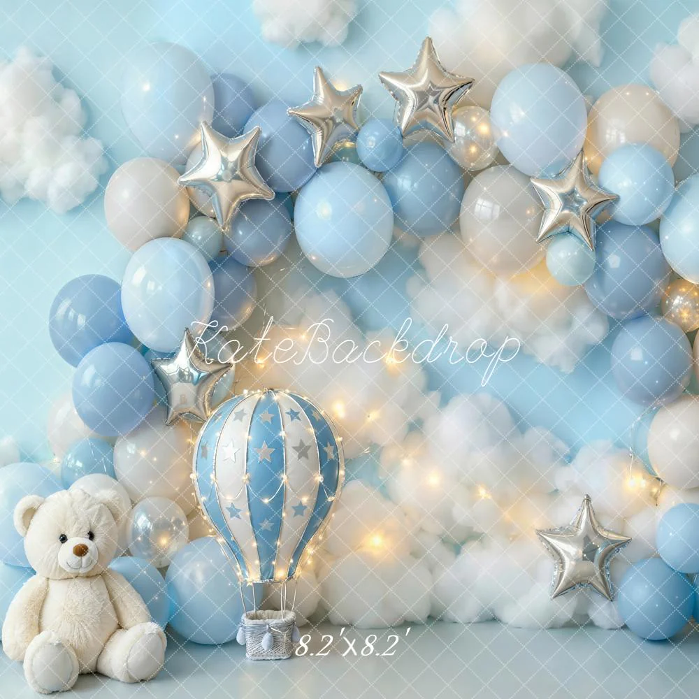 Kate Blue Balloons Clouds Stars Teddy Bear Backdrop Designed by Emstselch - Image 5