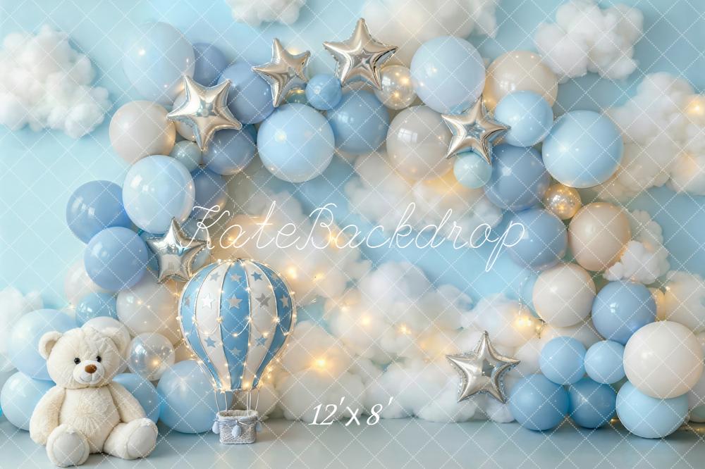 Kate Blue Balloons Stars Clouds Bear Fleece Backdrop Designed by Emstselch - Image 4
