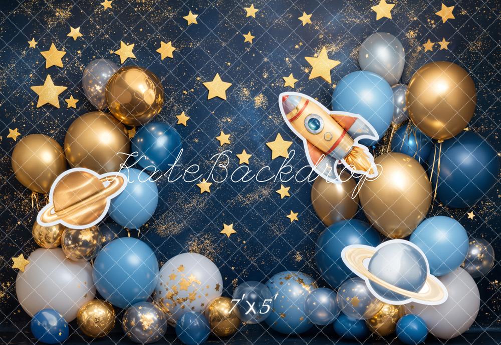 Kate Blue Cake Smash Space Rocket Balloon Backdrop Designed by Emetselch - Image 2