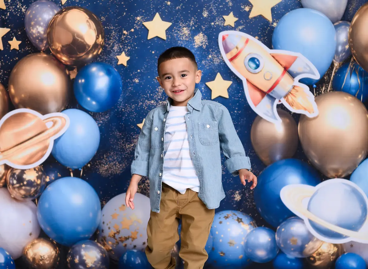 Kate Blue Cake Smash Space Rocket Balloon Backdrop Designed by Emetselch - Image 3