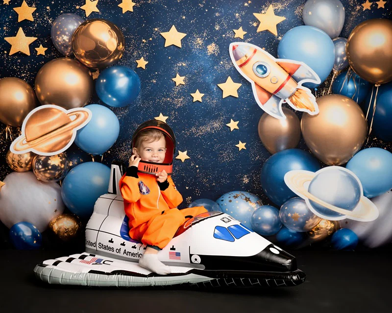 Kate Blue Cake Smash Space Rocket Balloon Backdrop Designed by Emetselch - Image 4