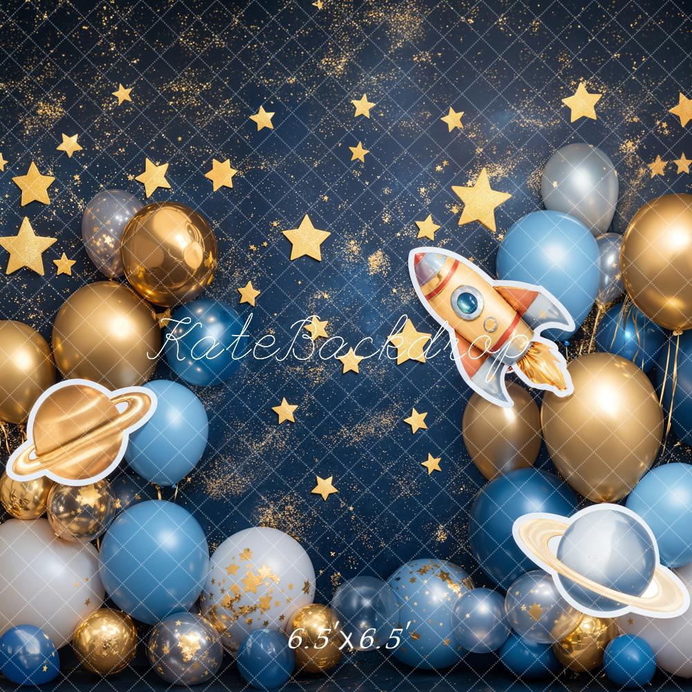 Kate Blue Cake Smash Space Rocket Balloon Backdrop Designed by Emetselch - Image 5