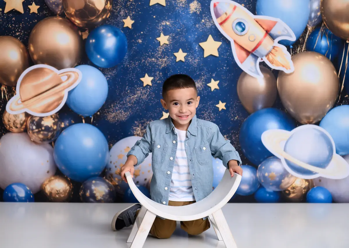 Kate Blue Cake Smash Space Rocket Balloon Backdrop Designed by Emetselch - Image 6