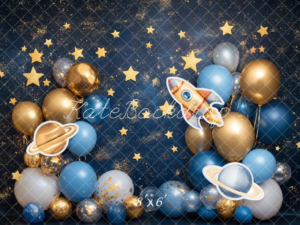 Kate Blue Cake Smash Space Rocket Balloon Backdrop Designed by Emetselch - Image 7