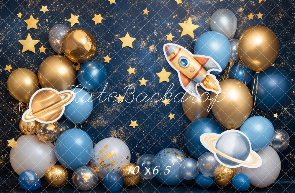 Kate Blue Cake Smash Space Rocket Balloon Backdrop Designed by Emetselch - Image 8