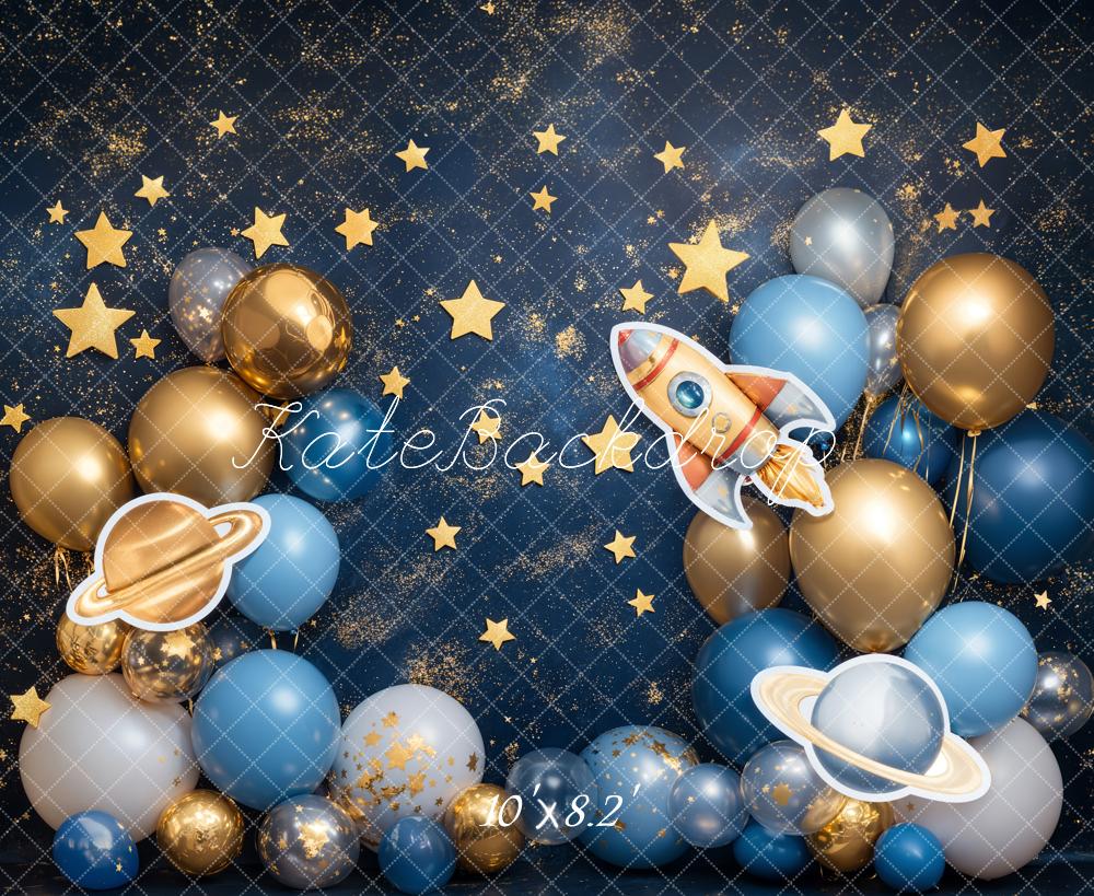 Kate Blue Cake Smash Space Rocket Balloon Backdrop Designed by Emetselch - Image 9
