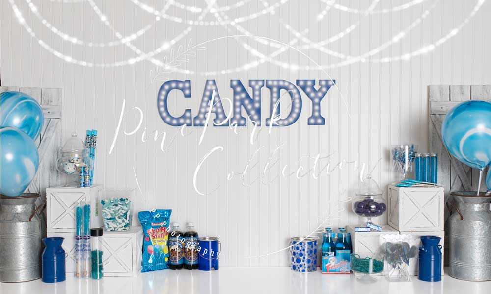 Kate Blue Candy Crush Birthday Children Backdrop Designed By Pine Park Collection - Image 2