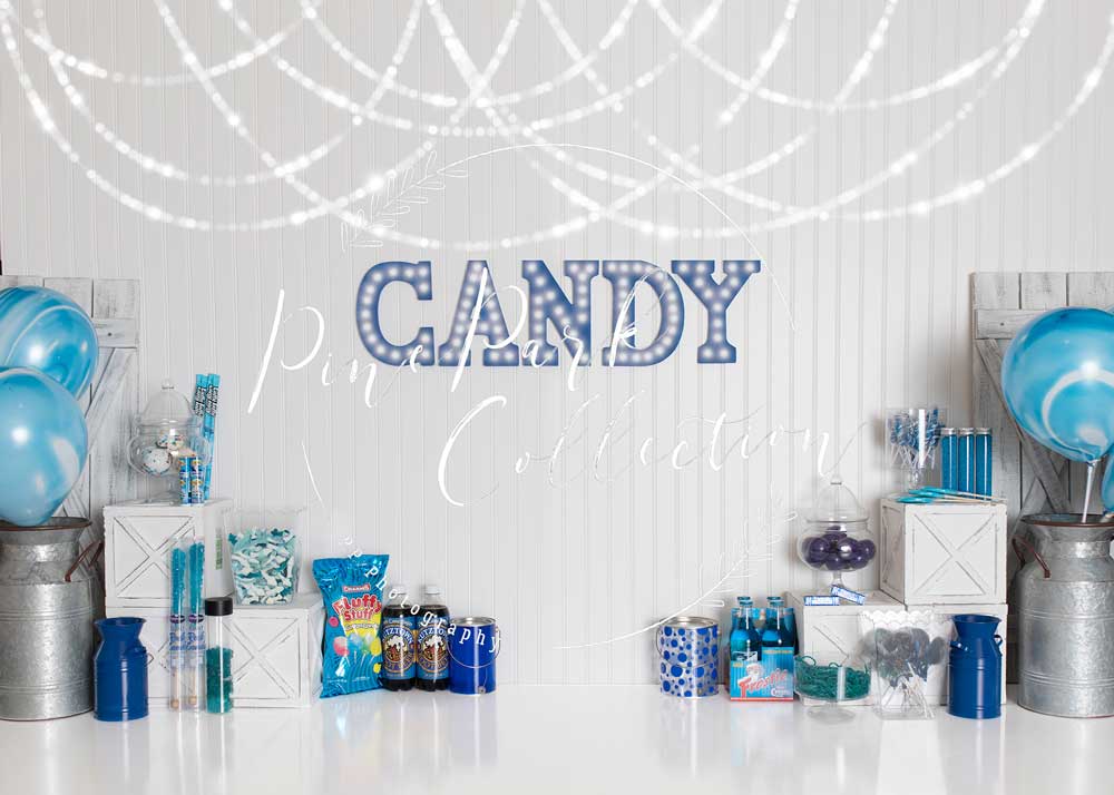 Kate Blue Candy Crush Birthday Children Backdrop Designed By Pine Park Collection - Image 3