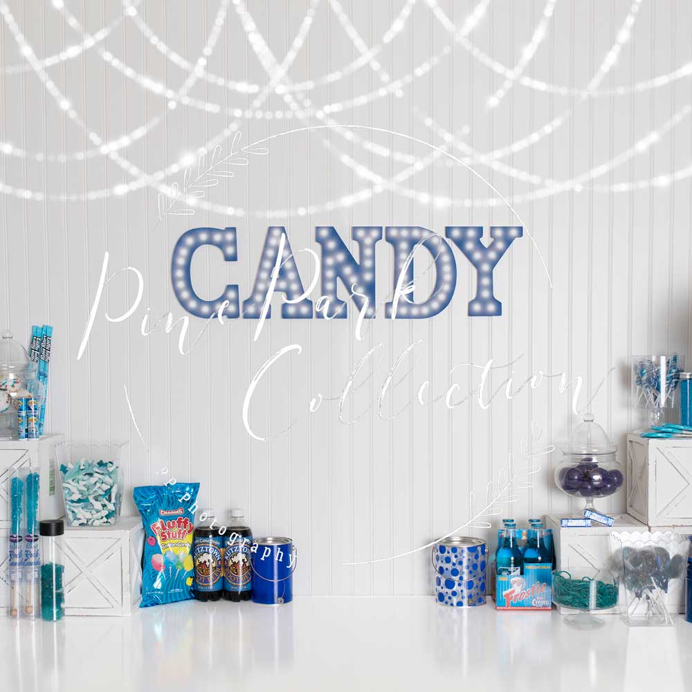 Kate Blue Candy Crush Birthday Children Backdrop Designed By Pine Park Collection - Image 4